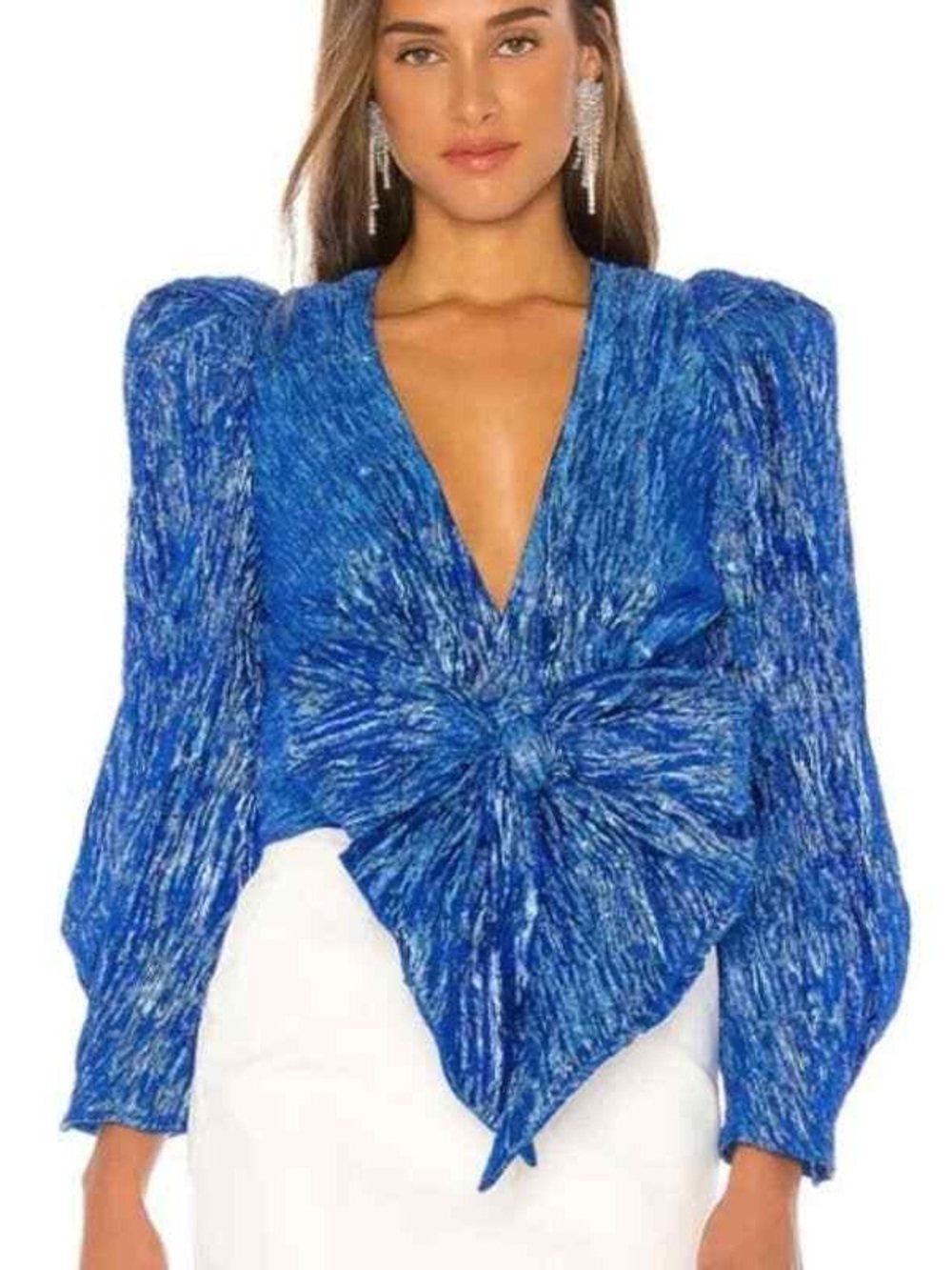Ronny Kobo Collection Electric Blue Knot-Front V-Neck Blouse
